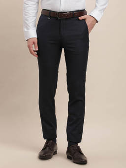 Turtle - Men Poly Viscose Stretch Ultra Slim Fit-Checkered Flat Front Black Formal Trouser