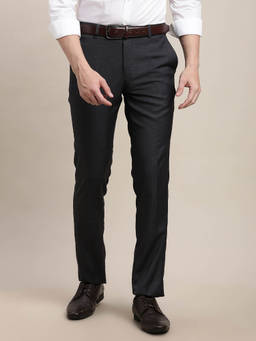 Turtle - Men Charcoal Grey Slim Fit Solid Flat Front Terry Rayon Formal Trouser