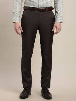 Turtle - Men Brown Slim Fit Solid Flat Front Terry Rayon Formal Trouser