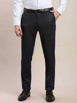 Turtle - Men Cotton Stretch Ultra Slim Fit Solid Navy Blue Flat Front Formal Trouser