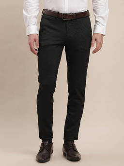 Turtle - Men Cotton Stretch Ultra Slim Fit-Solid Flat Front Black Formal Trouser