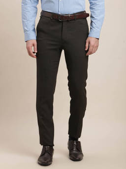 Turtle - Men Poly Viscose Stretch Ultra Slim Fit-Solid Flat Front Brown Formal Trouser
