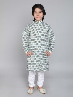 Little Clothings - Boys- Cotton Fabric Paired with A White Churidaar-Offwhite (Set of 2)