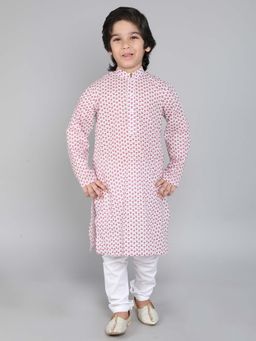 Little Clothings - Boys- Cotton Fabric Paired with A White Churidaar-White (Set of 2)