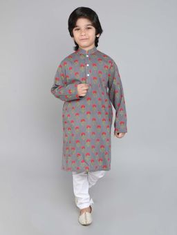 Little Clothings - Boys- Cotton Fabric Paired with A White Churidaar-Grey (Set of 2)