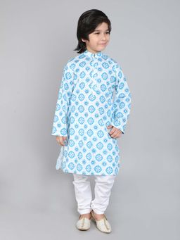 Little Clothings - Boys- Cotton Fabric Paired with A White Churidaar-White (Set of 2)