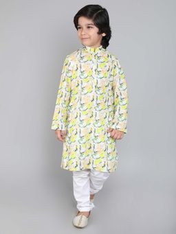 Little Clothings - Cotton Fabric Paired with A White Churidaar - Multi Color (Set of 2)