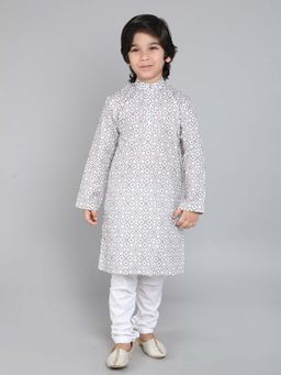 Little Clothings - Boys-Cotton Fabric Paired with A White Churidaar-Off White (Set of 2)