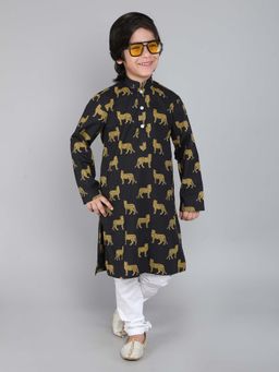 Little Clothings - Boys-Cotton Fabric Paired with A White Churidaar- Black (Set of 2)