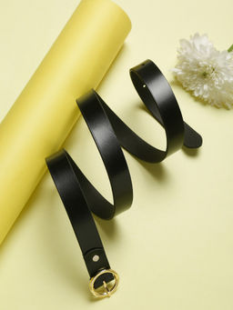 Teakwood - Women Black Solid Genuine Leather Belt