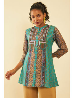 Soch - Womens Blue Crepe Floral Print Tunic