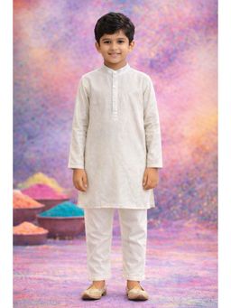 PSPeaches - Boys Off White Solid/Plain Kurta & Pajama