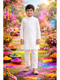 PSPeaches - Boys White Solid/Plain Kurta & Pajama
