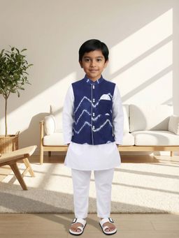 PSPeaches - Boys White Tie & Dye Kurta With Pajama & Jacket