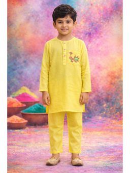PSPeaches - Boys Yellow Solid/Plain Kurta & Pajama