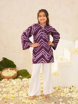 PSPeaches - Girls Purple Ethnic Shibori Cotton A-Line Kurta With Pant