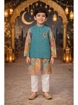 PSPeaches - Boys Multi Ethnic Asymmetrical Bamboo Straight Fit Kurta With Pyjama & Jacket
