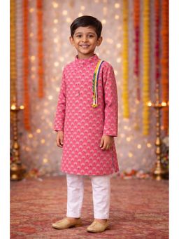 PSPeaches - Boys Pink Floral Kurta & Pajama