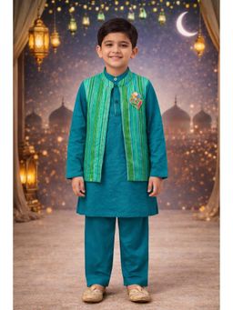 PSPeaches - Boys Teal Stripes Kurta With Pajama & Jacket