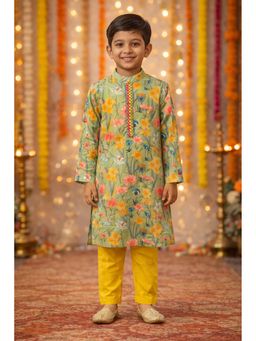 PSPeaches - Boys Green Floral Kurta & Pajama