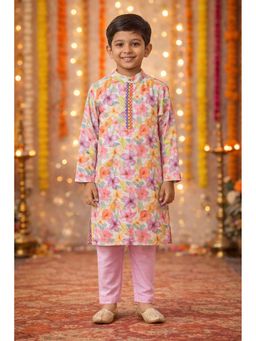 PSPeaches - Boys Pink Floral Kurta & Pajama