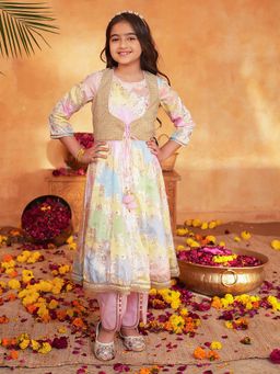 PSPeaches - Girls Pink Floral Kurta & Pant