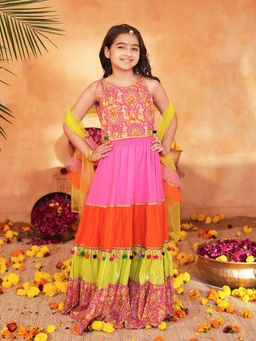 PSPeaches - Girls Multi-Color Floral Lehenga With Choli & Dupatta