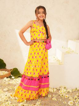 PSPeaches - Girls Yellow Printed Lehenga & Choli