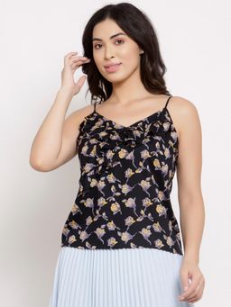 Ayrolane - Black Printed Strappy Ruffle Top