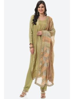 Biba - Green Banarasi Embroidered Unstitched Suit (Set of 3)