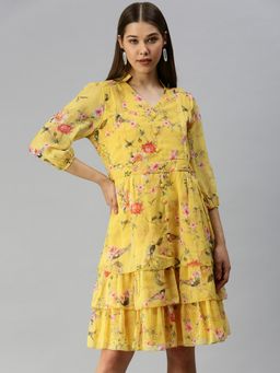 SHOWOFF - Women Floral Yellow Fit and Flare Dress