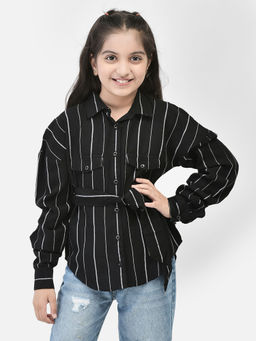 CRIMSOUNE CLUB - Girls Black Striped Shirt (Set of 2)