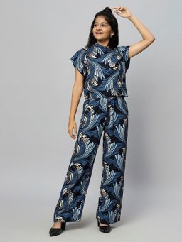TeenTrums - Girls Aqua Print Co-Ord- Navy (Set of 2)