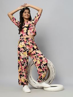 TeenTrums - Girls Floral Abstract Print Co-Ord-Multi-Color (Set of 2)
