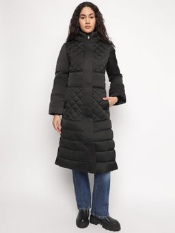 Guess - Black Solid Hooded Neck Puffer Jacket