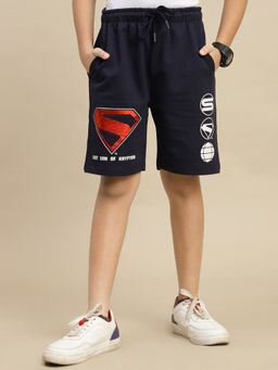 Kidsville - Boys Navy Blue Official Superman Legacy Printed Regular Fit Shorts