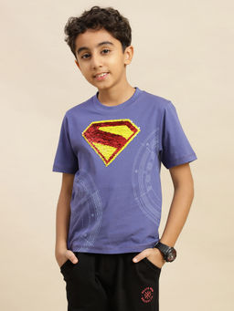 Kidsville - Official Superman Printed Regular Fit Reversible Sequin T-shirt For Boys