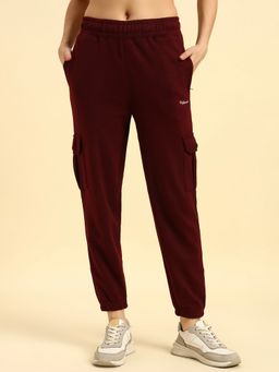 Cantabil - Women Solid Wine Cargo Joggers