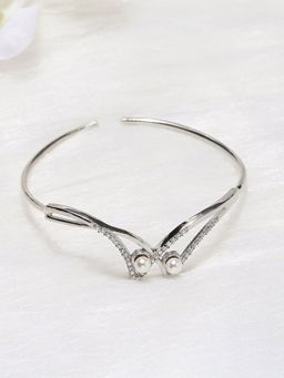 Voylla - American Diamond CZ White Gold Plated Pearl Brass Bracelet