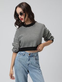SHOWOFF - Women's Striped Black Crop Top