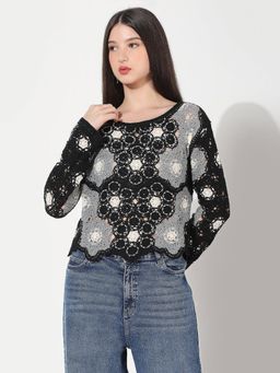 SHOWOFF - Women's Black Crochet Top