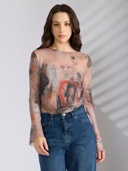 SHOWOFF - Women's Printed Multi-Color Fitted Ruched Crop Top