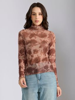 SHOWOFF - Women's Tie and Dye Brown Fitted Top