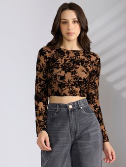 SHOWOFFFF - Edition Women's Floral Brown Mesh Crop Top
