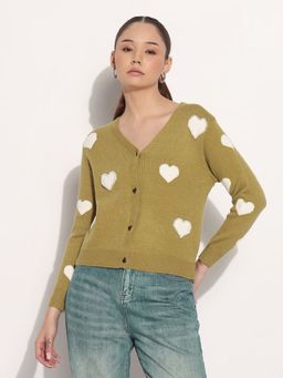SHOWOFF - Women's Woven Green Cardigan