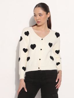 SHOWOFF - Women's Woven Off White Cardigan
