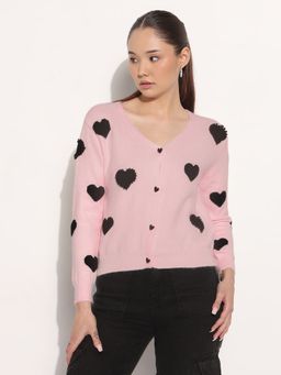 SHOWOFF - Women's Woven Pink Cardigan
