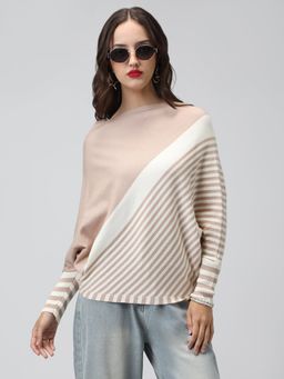 SHOWOFF - Women's Striped Beige Top