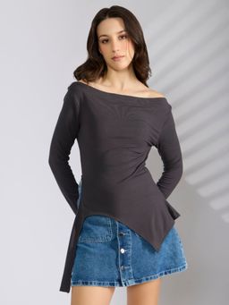 SHOWOFFFF - Women's Grey Fitted Top