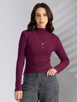 SHOWOFF - Women's Purple Fitted Ruched Top